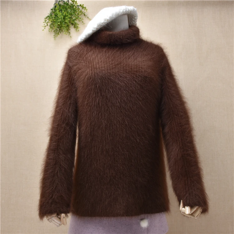 Пуловер женский трикотажный из ангорской шерсти с длинным рукавом теплый