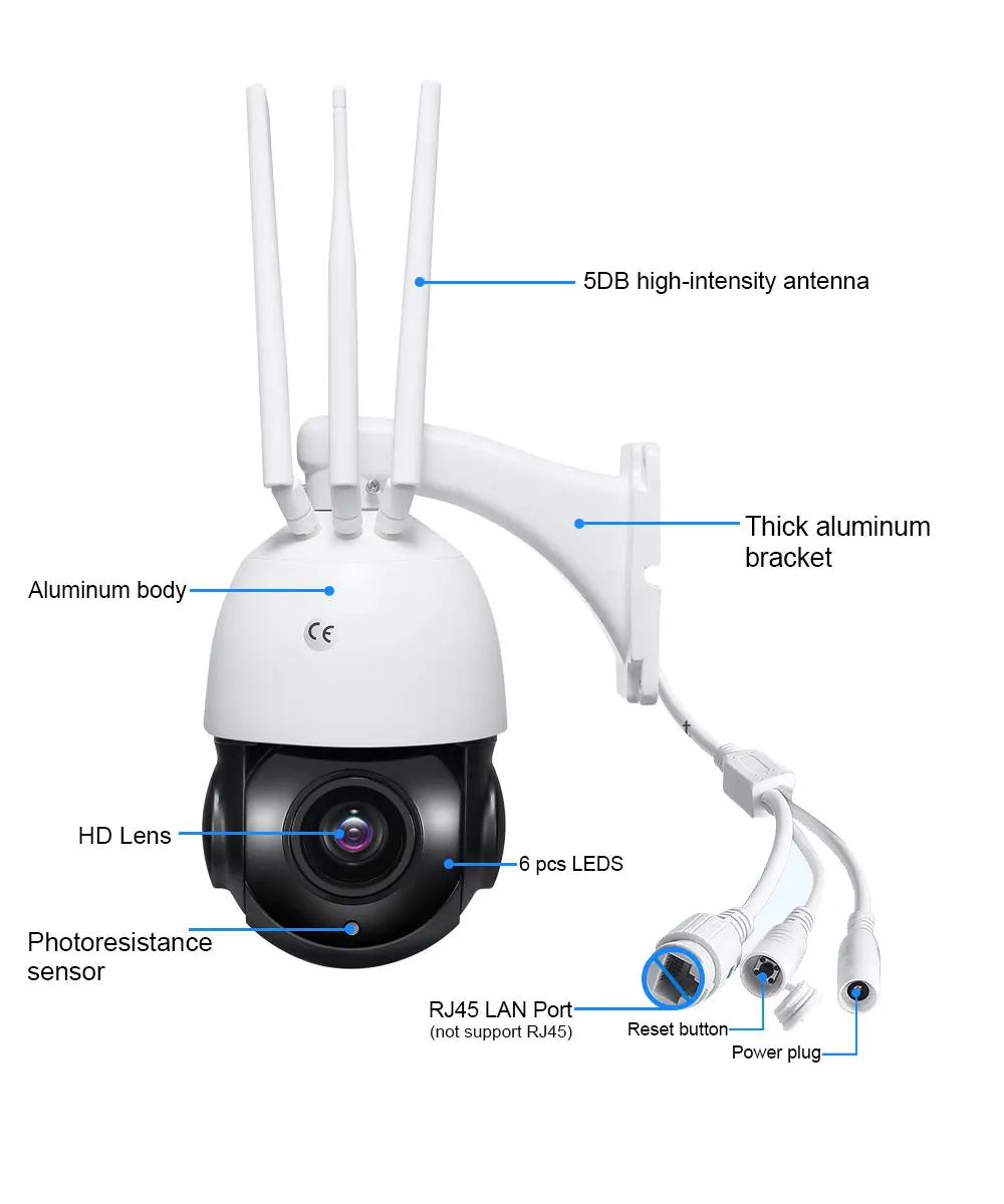 AI Human Auto Tracking 5MP HD 4G IP Camera WiFi Outdoor PTZ Camera IR 30X Zoom Auto Focus CCTV Wi-Fi Onvif Camera Two Way Audio