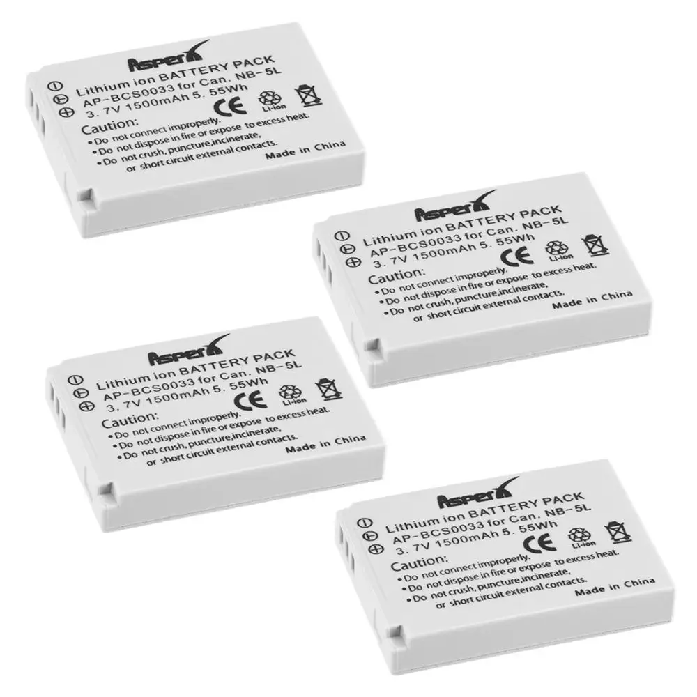 

4x 1500mAh NB-5L NB 5L NB5L Camera Battery For Canon S110 SX200 SX210 SX220 SX230 IS HS IXUS 800 850 860 870 990 SD 950 970