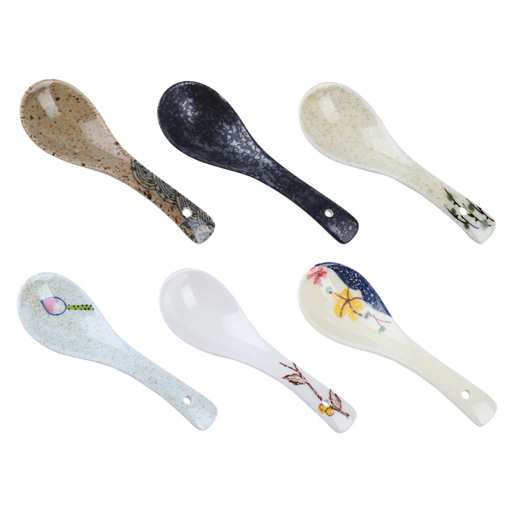 

6pcs Japanese Style Ceramic Spoons Soup Spoons Rice Spoons (Assorted Color)