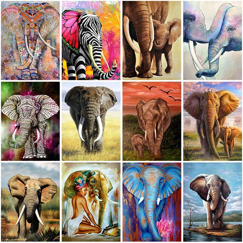 

Elephant Family DIY 5D Diamond Painting Full Round Resin Animal Diamond Embroidery Cross Stitch Mosaic Rhinestones Wall Art