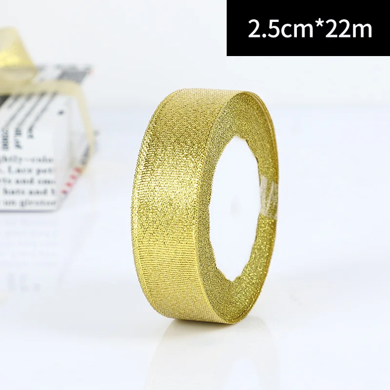 width 2.5cm 22 метра/рулон 0,6-5 см золото серебро шелк атлас органза ленты для свадьбы декоративные DIY вышитые лук ленты лук подарочные принадлежности - Цвет: width 2.5cm