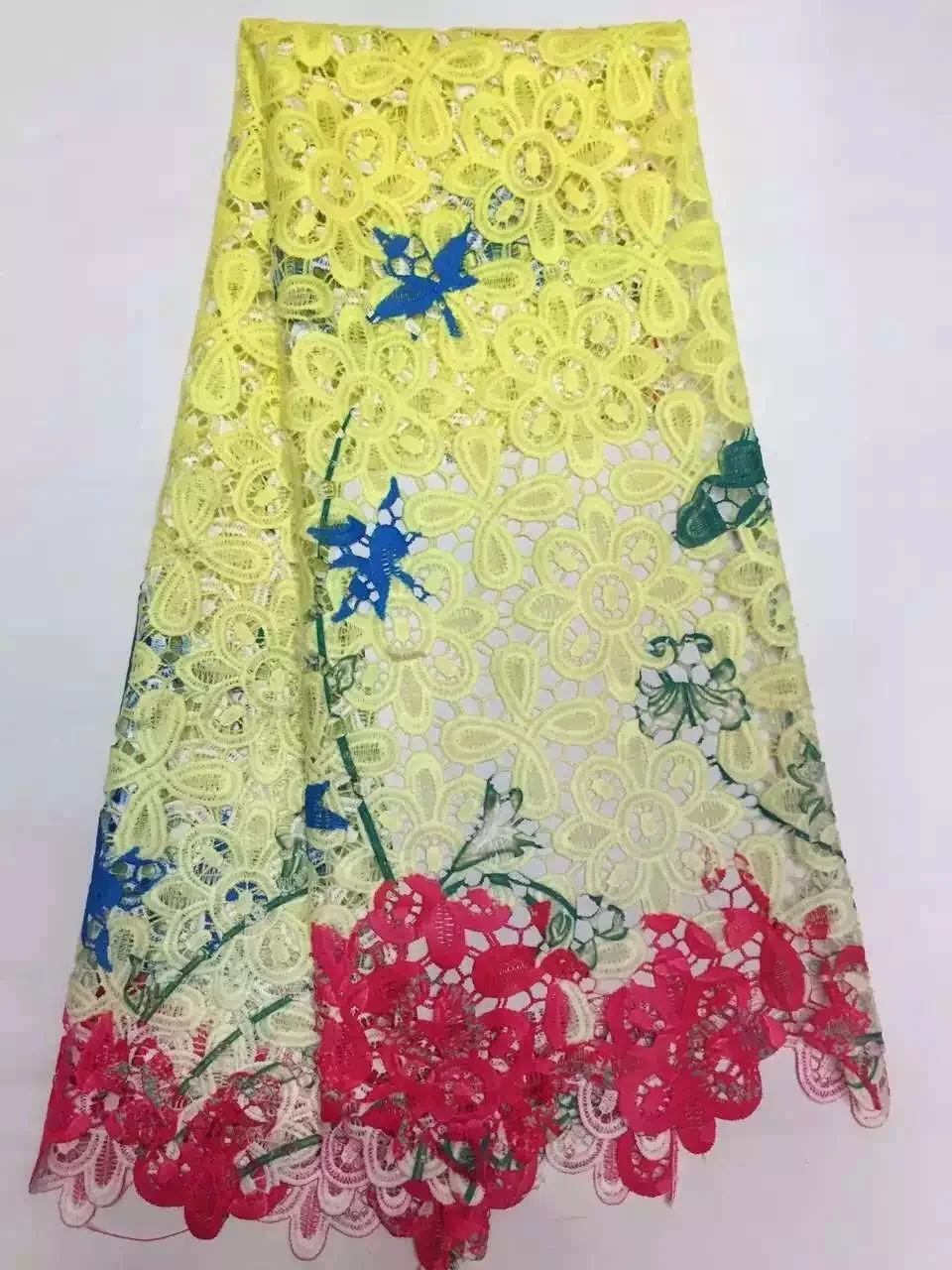 

Factory price African cord lace fabric.Best selling guipure lace fabric.Embroidered water soluble lace for wedding dress!