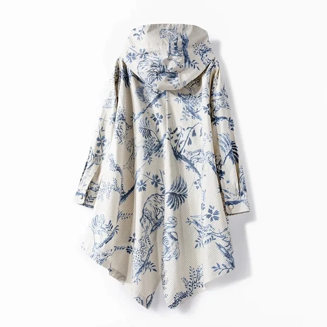 Женский плащ с капюшоном однобортное Свободное пальто мультяшным принтом и
