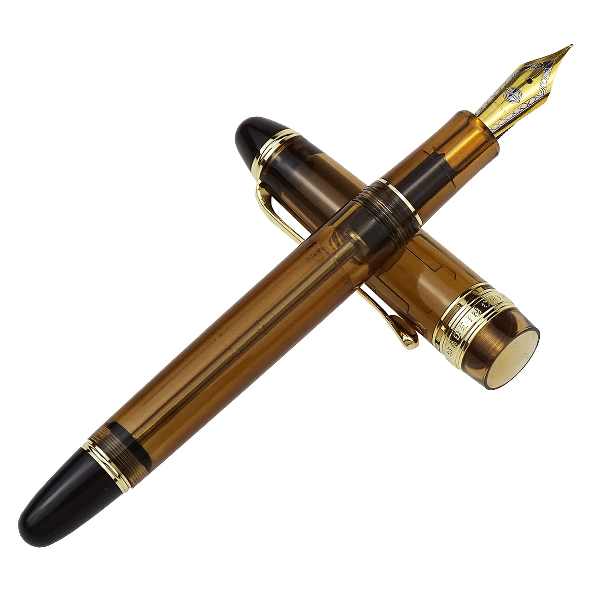 Yongsheng 699 penna stilografica con riempimento sottovuoto acrilico marrone trasparente con scatola-regalo per ufficio con pennino EF/ Fine/medio/piegato