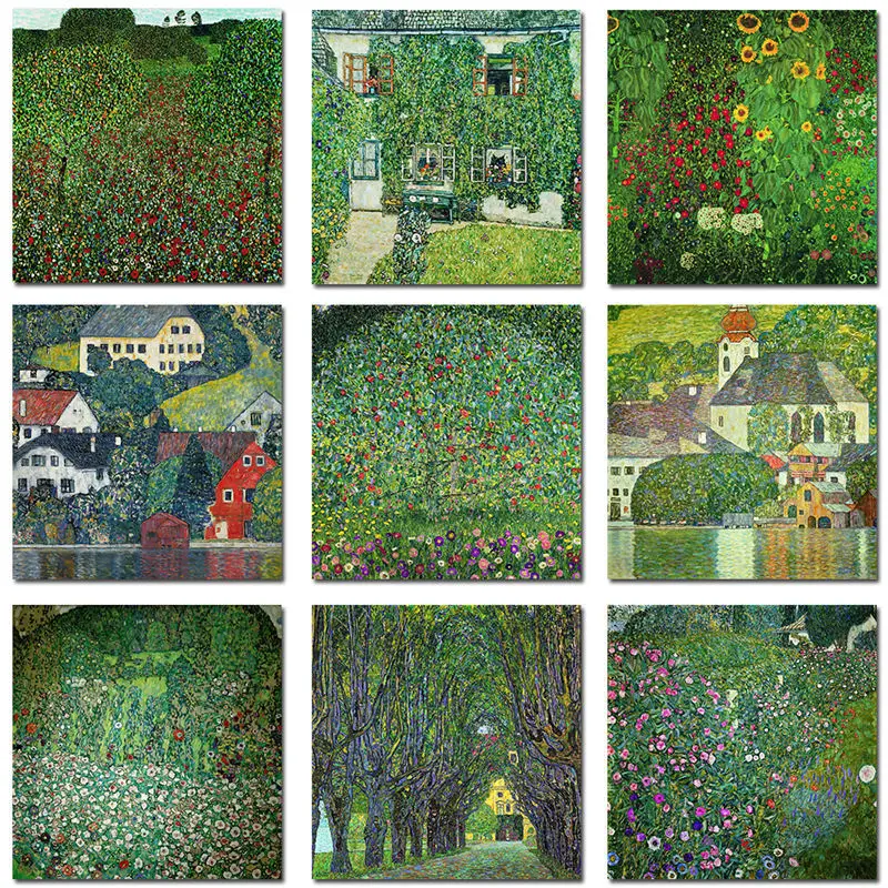 

Famous Paintings Flowers and Landscape By Gustav Klimt Canvas Poster Reproductions Classical Wall Art For Living Room Unframed