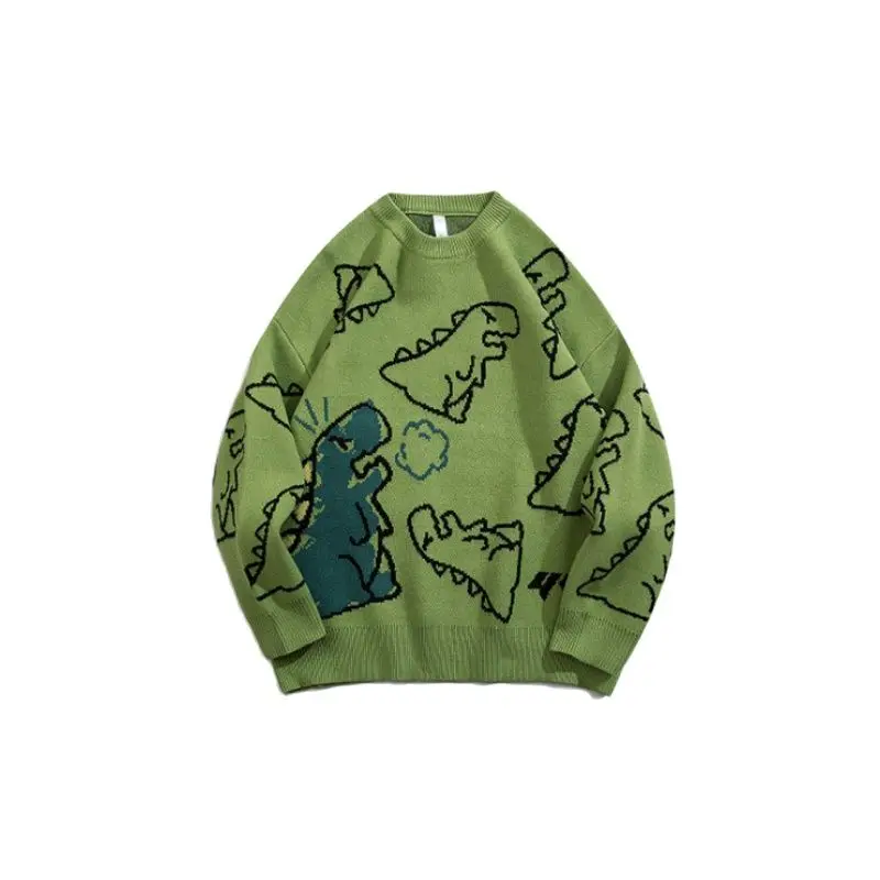 2022 Kpop Cartoon Dinosaur Harajuku Sweater Men Punk Gothic Pullovers Fashion Casual Couples Knitted Green Sweaters Pull Homme