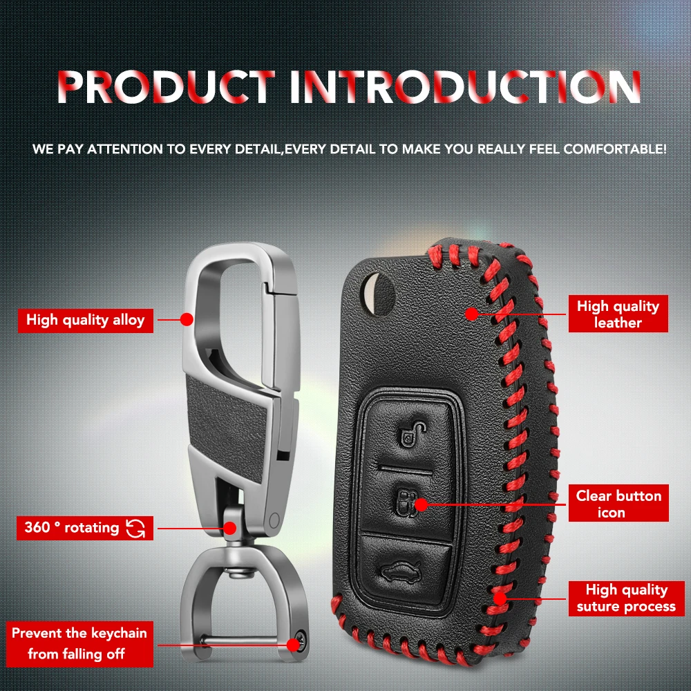 Genuine Leather Key Remote Cover Case Protect For Ford Fiesta Focus 2 Ecosport Kuga Escape 3 Buttons Car Flip Accessaries | Автомобили и