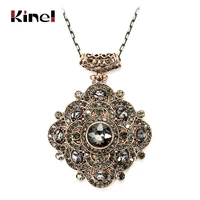 kinel boho vintage necklace for women full rhinestone grey crystal pendant big pendant necklace antique gold statement jewelry