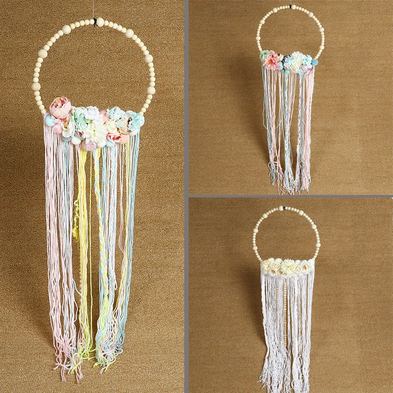 

Деревянные бусины в скандинавском стиле, шарики для волос, гирлянда, кисточки, ветряные колокольчики, реквизит для фотосъемки, комнатное на...