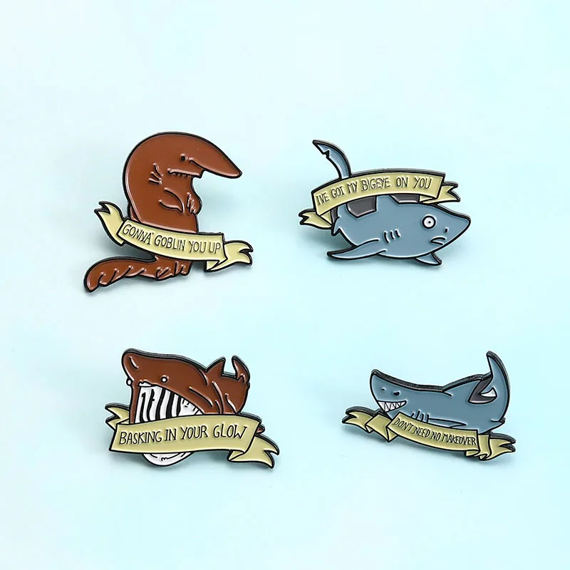 Кит Акула эмалированные булавки животное с забавным баннером нагрудные рубашка