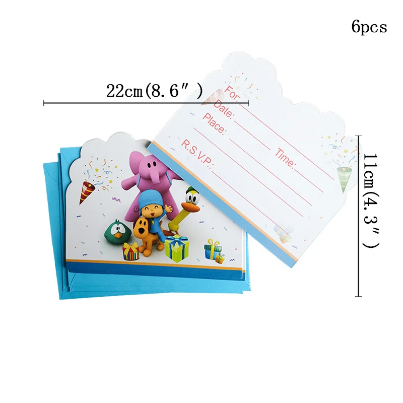 invitation card-6pcs Вечерние принадлежности POCOYO детская тематическая вечеринка на день рождения украшения новорожденного ребенка душ продукты украшения одноразовые чашки - Цвет: invitation card-6pcs
