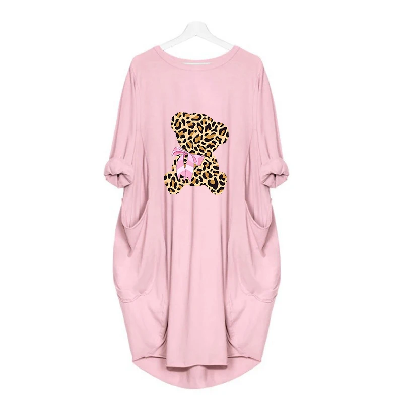 Женское леопардовое винтажное вечерние средней длины с карманами и принтом