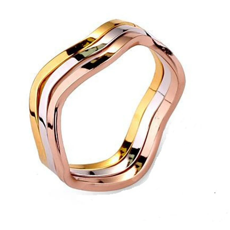 Корейское модное необычное волнистое кольцо трехцветное женское с