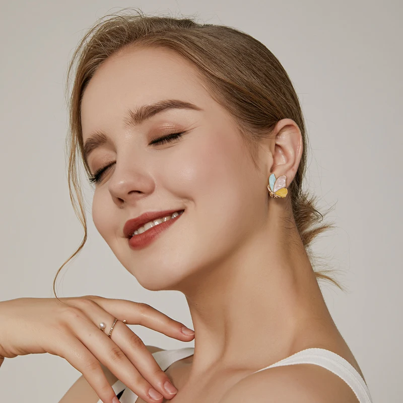 

Gii In 2021 The New 925 Silver Needle Ins Oil Painting Three-Dimensional Color Butterfly Earrings Cute Cold Wind Simple Earring