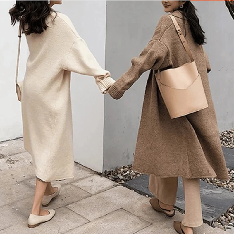 Элегантный женский свитер толстый длинный теплый кардиган на зиму и весну модное