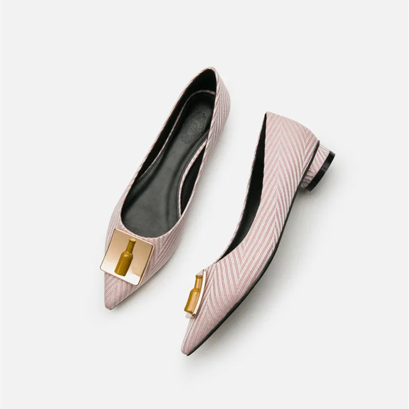 

2021 New Spring Summer Single Flat Shoes Female Square Buckle Striped Woman Flat Color Matching Shallow Mouth Thick Heel Loafers