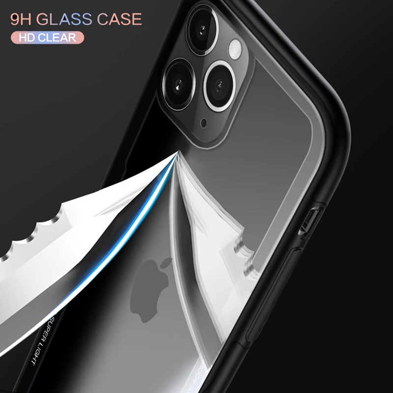 Роскошный прозрачный стеклянный чехол для iPhone11 Pro Max, силиконовый бампер для iPhone XS MAX XR X 7 Plus 8 7plus 8plus 6 6S