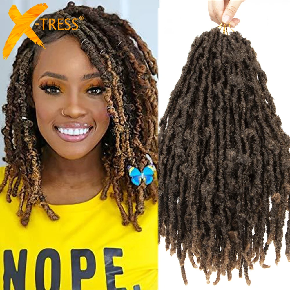

X-TRESS Butterfly Locs Crochet Braiding Hair For Black Women Soft Natural Ombre Brown Faux Locs Distressed Braid Hair Extension