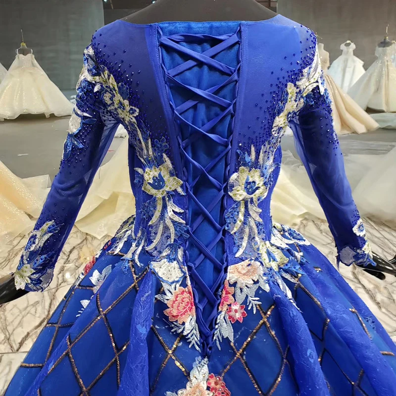

BGW 22523ht Prom Dresses 2020 Appliques O-neck Long Sleeves Floor-length Ball Gown Evening Dress Vestidos De Fiesta De Noche