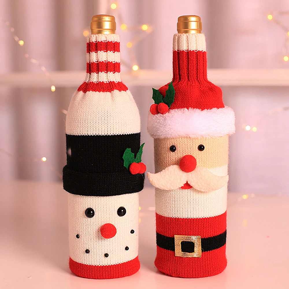 

1 шт. Набор рождественских чехлов для винных бутылок в виде снеговика, Санта-Клауса, искусственного снеговика, украшение для стола