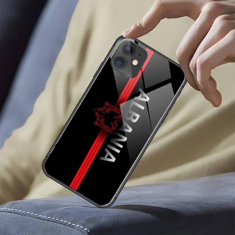 

albania flag pattern Phone Case Tempered glass For iphone 5C 6 6S 7 8 plus X XS XR 11 PRO MAX high quality protective carcasa