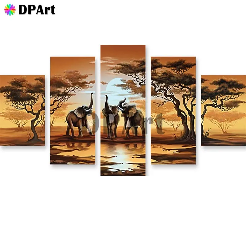 

5PCS Diamond Painting Full Square/Round Drill Sunset Elephant 5D Daimond Painting Embroidery Cross Stitch Crystal Mosaic Z422