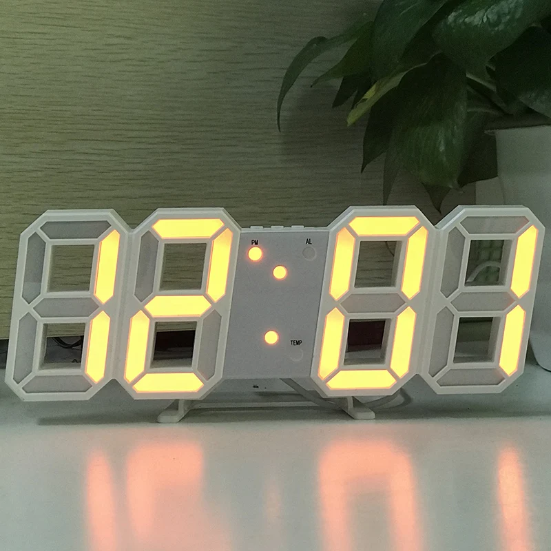 3D светодиодный цифровой настенные часы 24/12 часов Дисплей 3 уровня яркости затемнения Ночная функция повтора для дома, кухни, офиса