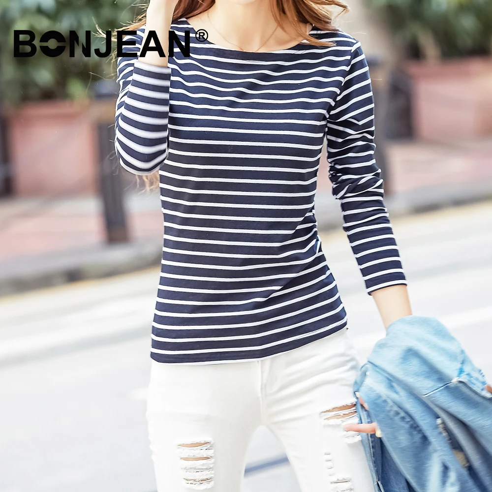 Cotton T Shirt 5XL Plus Size Long Sleeve Top Striped Harajuku Korean Style Women Basic Tshirt White Black Tees Z111 | Женская одежда