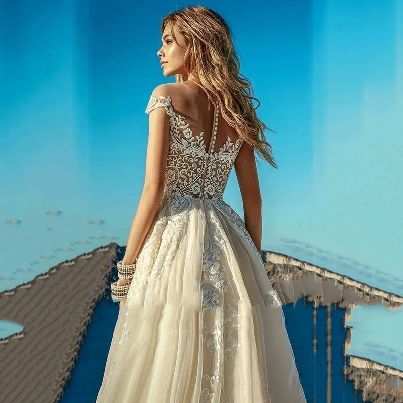 

Hi Shy Bride New Simple Wedding Dress Backless Sleeveless Design Chiffon Lace Bride Dresses Princess Dress Plus Size Tailor-made