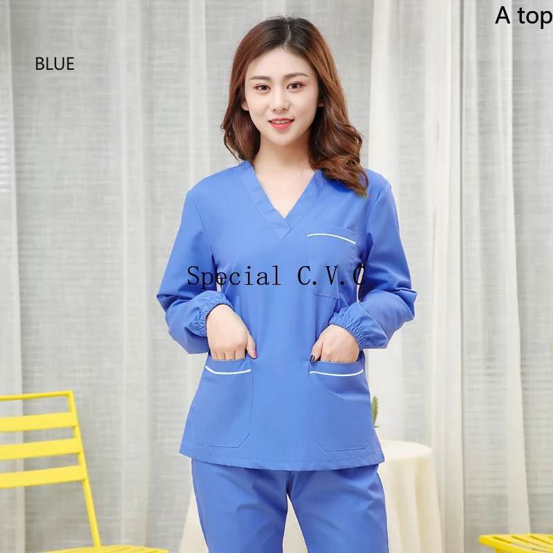 Женские скраб топ с длинными рукавами и v образным вырезом медицинская Униформа