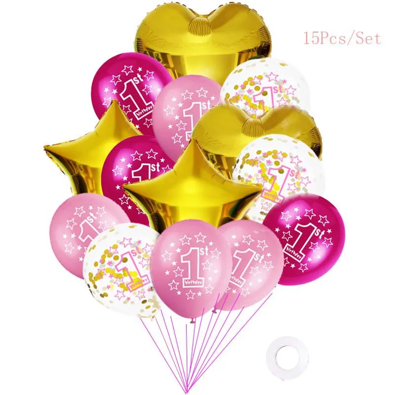 

8SEASON Blue Boy Birthday Party Pink Balloons First Birthday Girl Party Star aluminum balloon 1st Birthday Decorations
