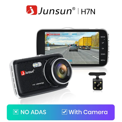 No Adas with camera Junsun H7 ADAS 1296P HD Автомобильный видеорегистратор камера видеорегистратор 4 дюйма ips Двойной объектив 1080P видео регистратор с ночным видением Автомобильный видеорегистратор s - Название цвета: No Adas with camera