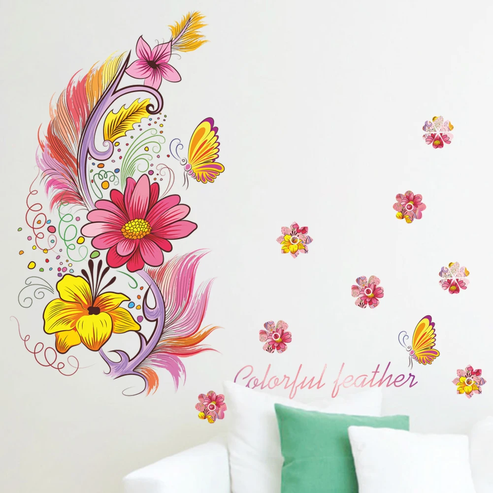 Красивые перьевые настенные наклейки, оконные стеклянные рождественские фрески для гостиной, Детская Наклейка для украшения комнаты, домашний декор