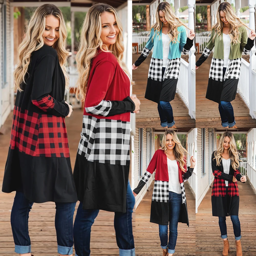 

2020 Autumn And Winter New Women's Casual Plaid Jacket Woman Fashion Loose Cardigan Mid-length Top