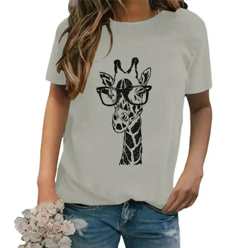 

Womens Ladies Summer Giraffe Print T-Shirt Short Sleeve Pullover Casual Tops Tee