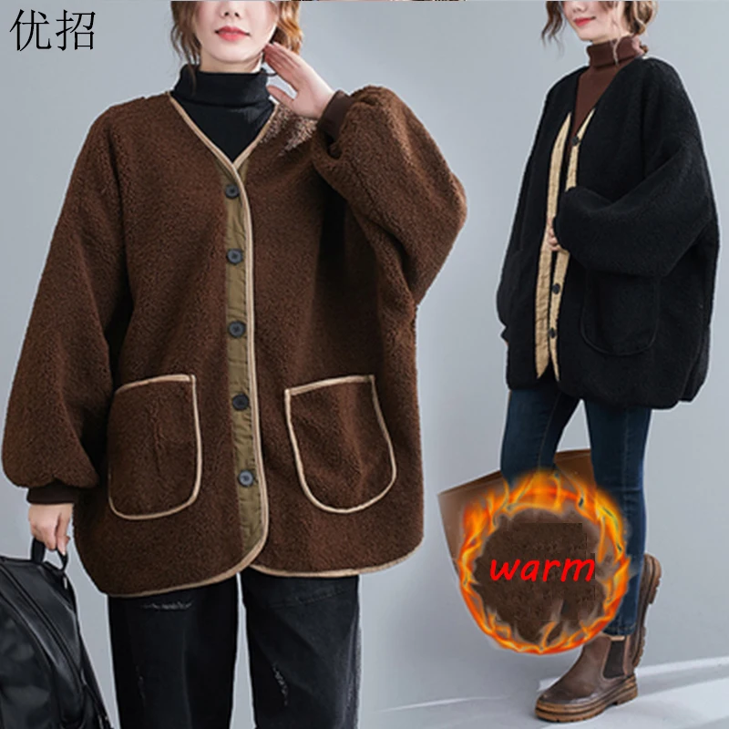 

Зимние женские шерстяные пальто размера плюс толстый Амб шерсть; Модные однотонные полусапожки Длина Свободное пальто из искусственного м...