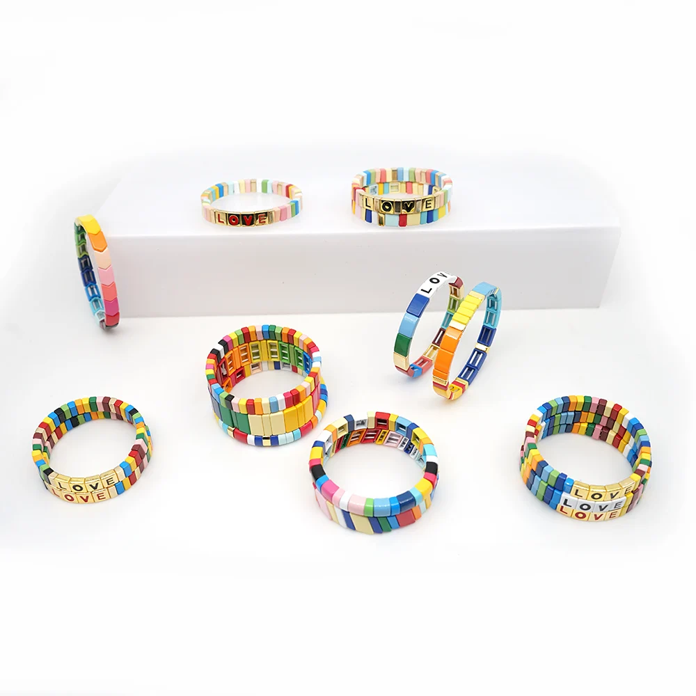 

Shinus Enamel Rainbow Bracelets Boho Summer Beach Bracelet Women Lesbians Pulseras Jewelry Tile Beads Bangles Bohemian Jewellery