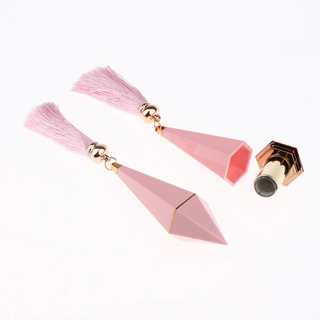 

5Pcs Plastic Pink Empty Lipstick Tubes Refillable Rhombic Lip Gloss Balm Bottles Containers 11x4cm