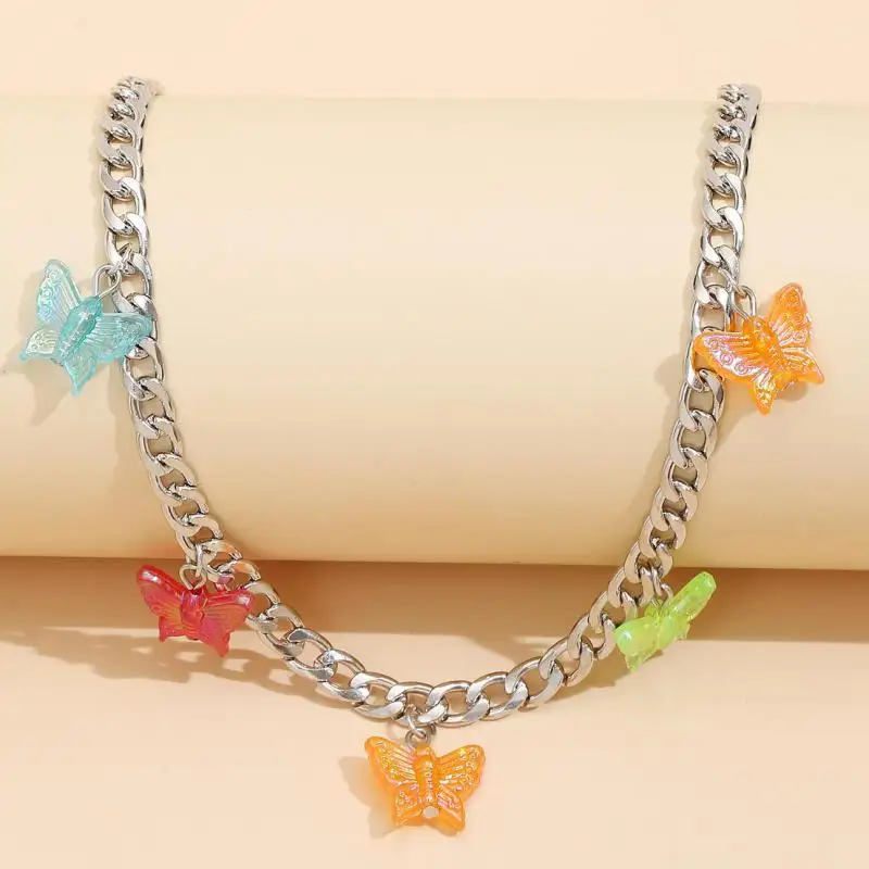 

Fashion Jewelry Necklace Naszyjnik Color Butterfly Necklace Punk Gothic Statement Necklace Women Wholesale Pendant Necklace
