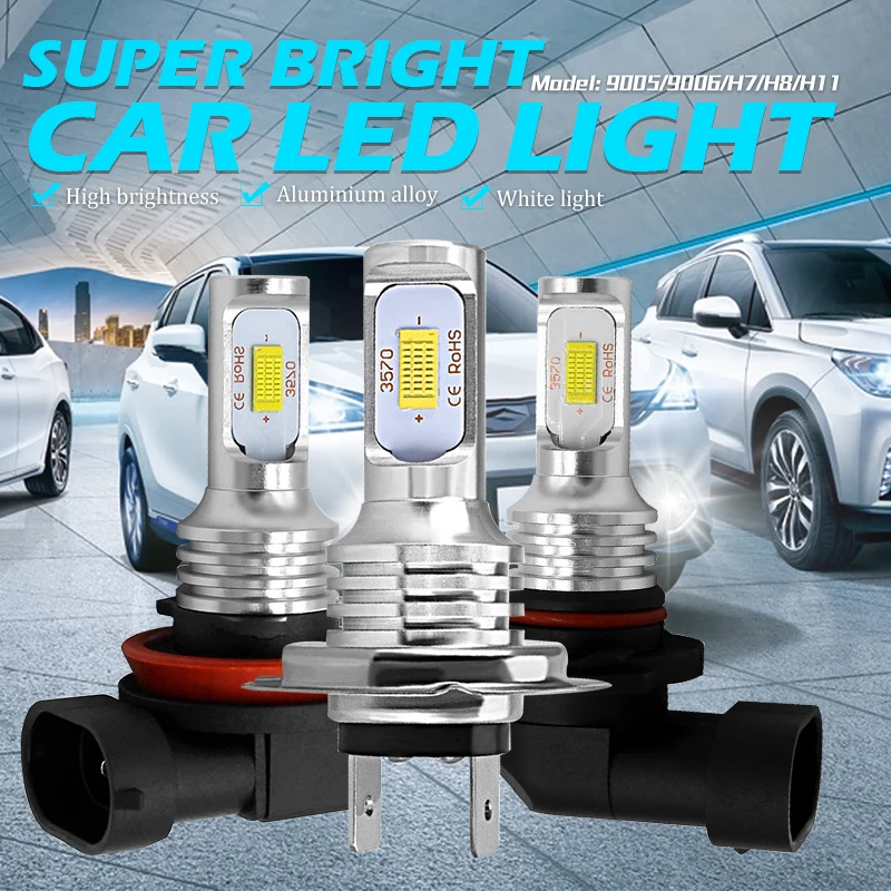 Пара автомобилей Мини светодиодный туман светильник лампы H7 H8 H11 HB3 9005 HB4 9006 1000LM DRL