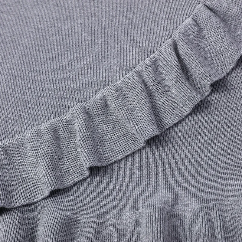 Autumn winter women knitting skirt Womens lady knit Retro Grey Irregular ruffled pleated A-line hip Skirt female skirts