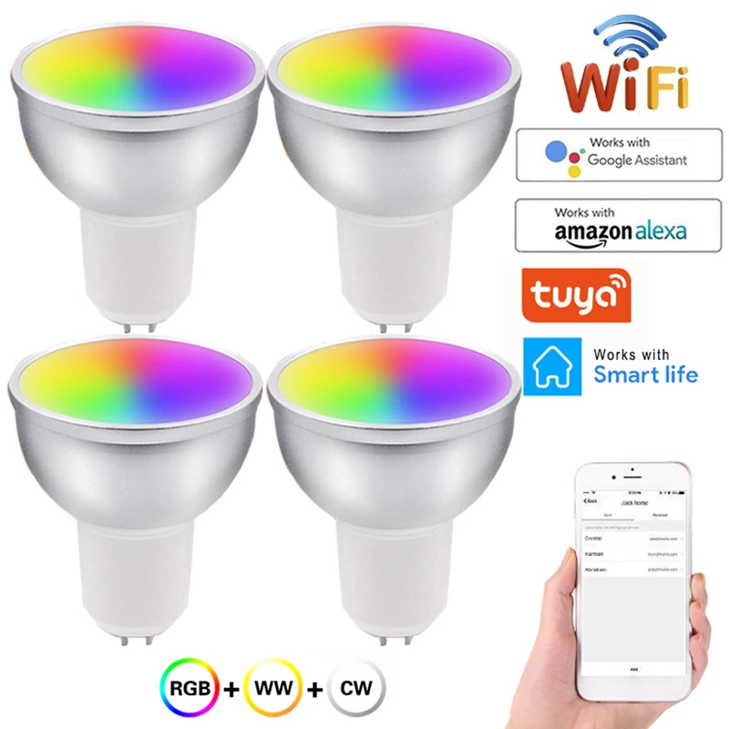 

Умные светодиодные лампы GU10 с поддержкой Wi-Fi, RGB + CW, 5 Вт, 1-5 шт.