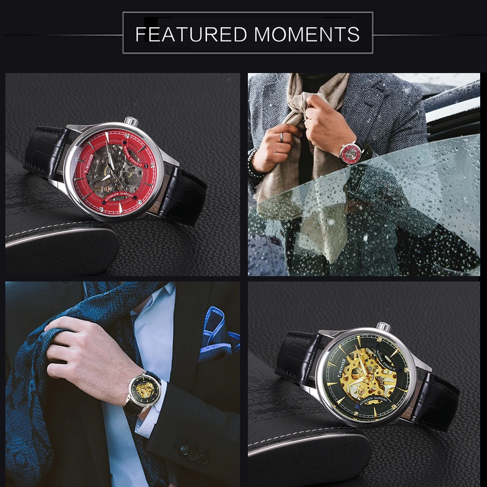 Часы наручные WINNER Мужские механические модные роскошные золотистые