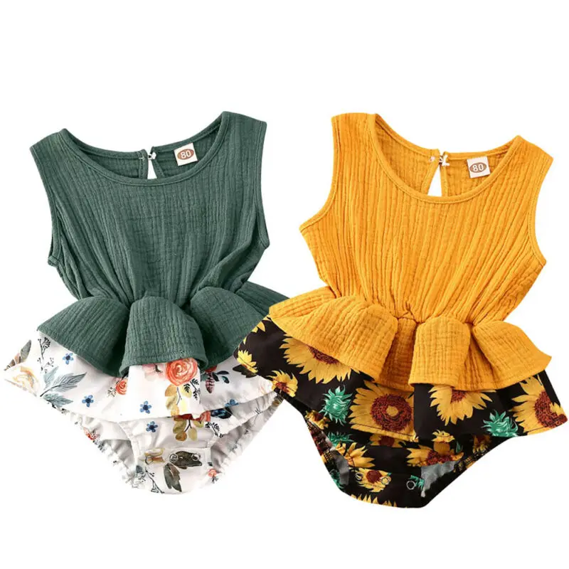 Pudcoco одежда для маленьких девочек комбинезон из хлопка и льна без рукавов платье