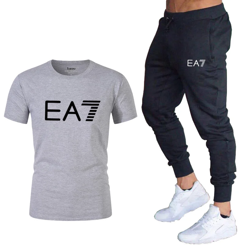

2021EA7 summer sportswear men's summer men's suit workout clothes sports suit short-sleeved T-shirt + pants men's quick-drying
