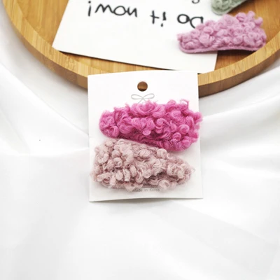 Triangle rose pink Новые осенне-зимние аксессуары для волос для женщин, девочек, милые яркие цвета, ягненок, мягкая плюшевая повязка для волос, клипсы, геометрические заколки, головной убор - Цвет: Triangle rose pink