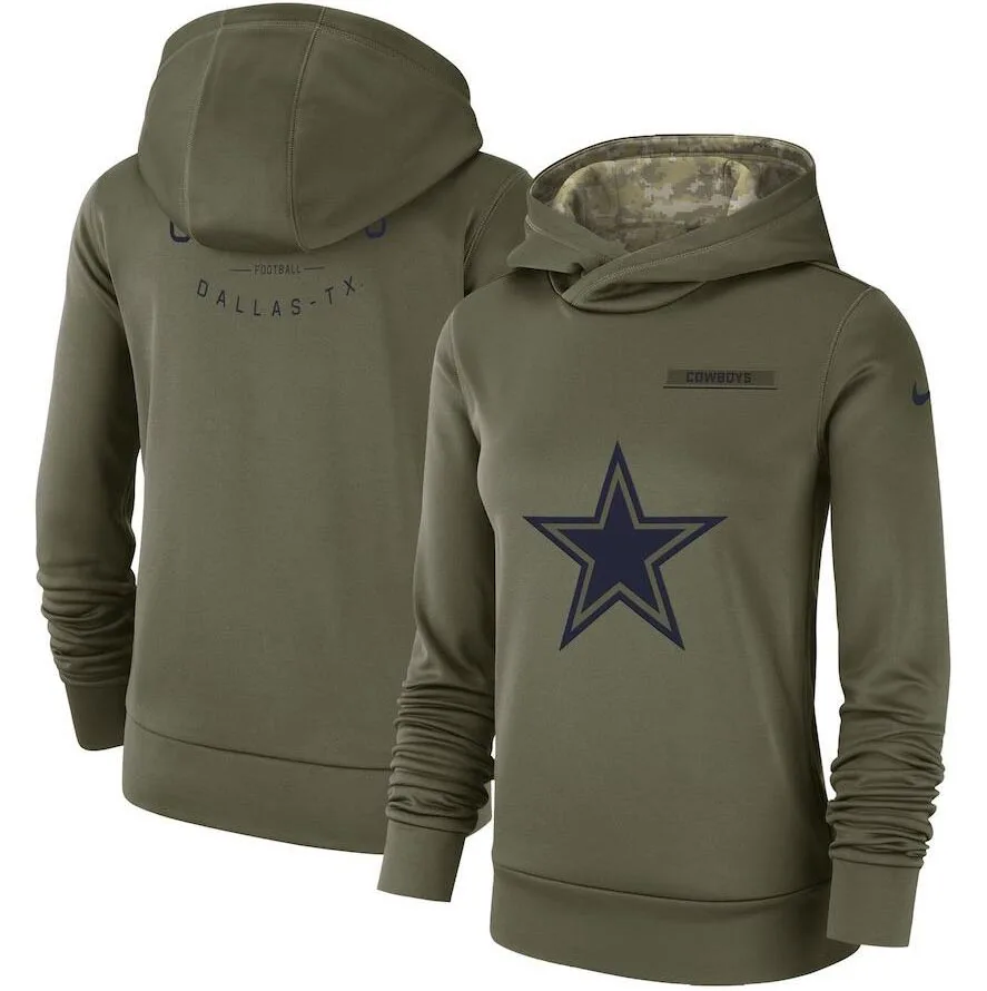 

Dallas Women's Salute to Service Cowboys Logo Performance Pullover Olive Hoodie