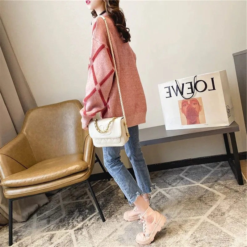 

Winter Clothes Women Korean Version of The New Winter Plaid Mink Cashmere Sweater Women's Loose-Fit Fashion Women's Sweater