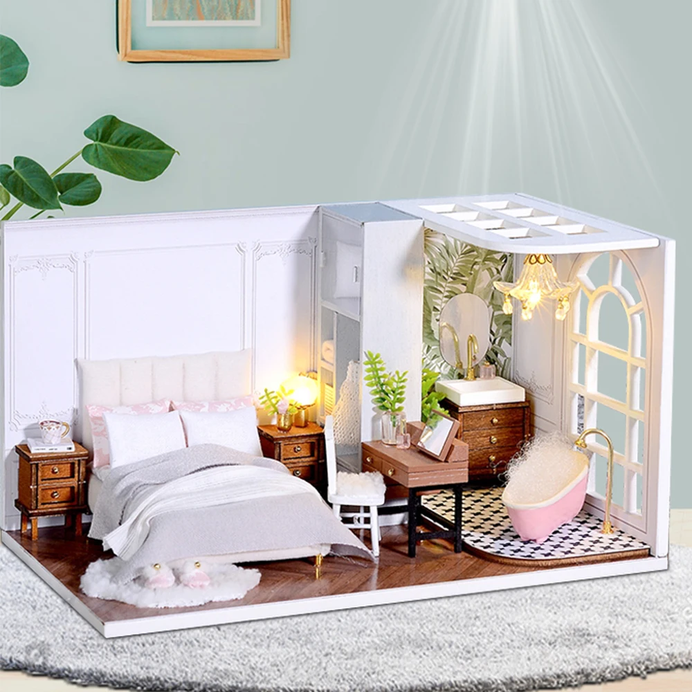 

CUTEBEE DIY Dollhouse Kit Wooden Doll Houses Miniature Dollhouse Furniture Kit With LED Toys For Children Christmas Gift